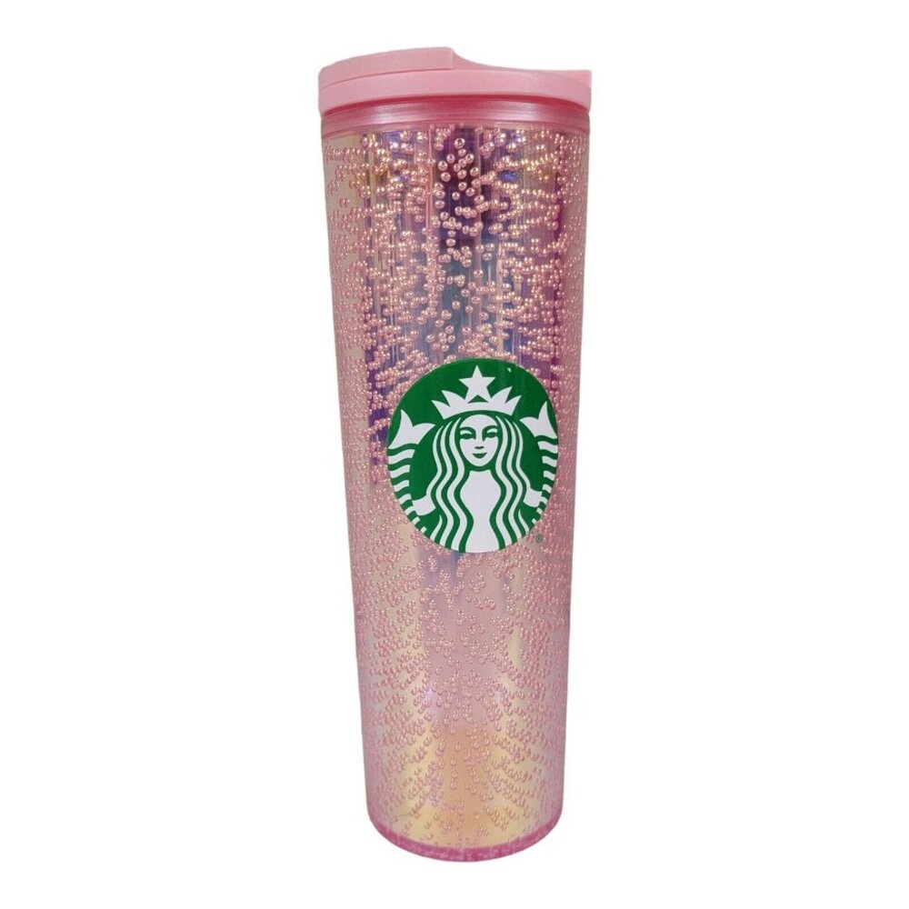 Starbucks Pink Holiday Champagne Bubbles Cold Cup 16oz Tumbler NEW 011119463